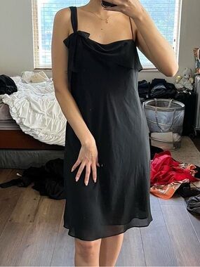 Vintage Ann Taylor Black One Shoulder Bow Flowy Mini Dress